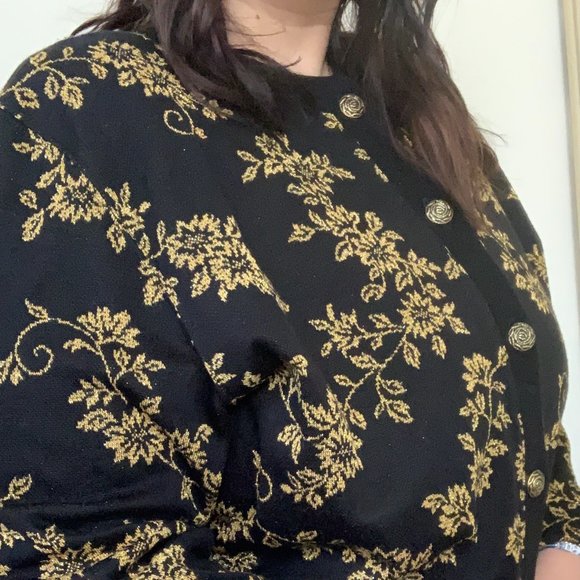 Vintage Black + Gold Floral Cottagecore Cardigan SZ XL - Picture 9 of 14